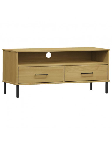 Mobile TV con Gambe Metallo Marrone Legno Massello di Pino OSLO