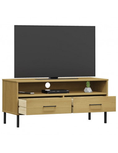 Mobile TV con Gambe Metallo Marrone Legno Massello di Pino OSLO