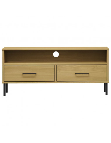 Mobile TV con Gambe Metallo Marrone Legno Massello di Pino OSLO