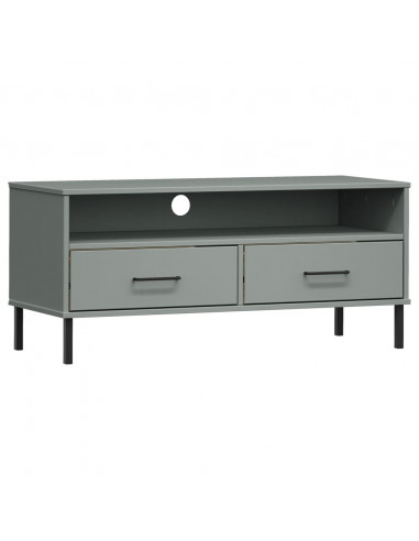 Mobile TV con Gambe Metallo Grigio Legno Massello di Pino OSLO
