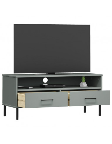Mobile TV con Gambe Metallo Grigio Legno Massello di Pino OSLO
