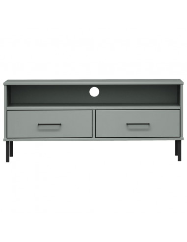 Mobile TV con Gambe Metallo Grigio Legno Massello di Pino OSLO