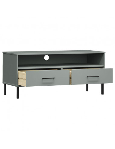 Mobile TV con Gambe Metallo Grigio Legno Massello di Pino OSLO