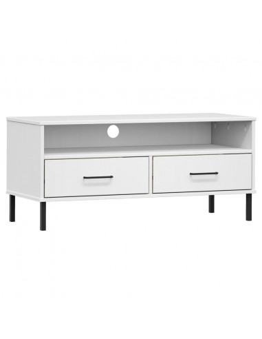 Mobile TV con Gambe Metallo Bianco Legno Massello di Pino OSLO