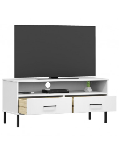 Mobile TV con Gambe Metallo Bianco Legno Massello di Pino OSLO