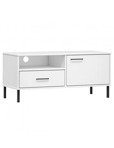 Mobile TV con Gambe Metallo Bianco Legno Massello di Pino OSLO