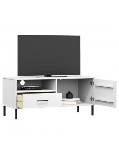 Mobile TV con Gambe Metallo Bianco Legno Massello di Pino OSLO