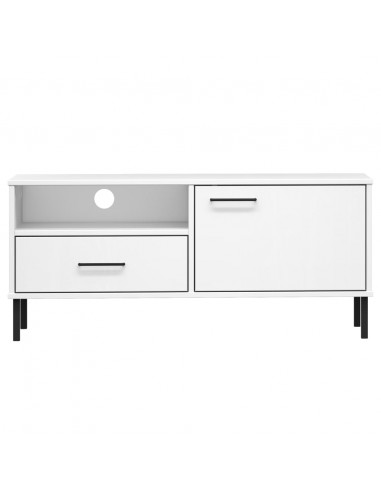Mobile TV con Gambe Metallo Bianco Legno Massello di Pino OSLO