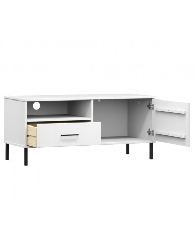 Mobile TV con Gambe Metallo Bianco Legno Massello di Pino OSLO