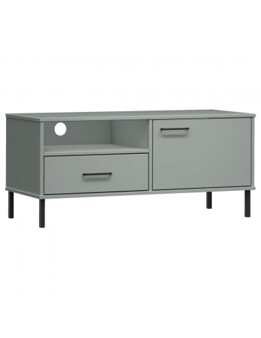 Mobile TV con Gambe Metallo Grigio Legno Massello di Pino OSLO