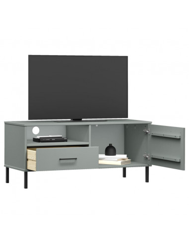 Mobile TV con Gambe Metallo Grigio Legno Massello di Pino OSLO