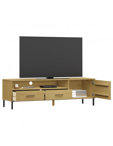 Mobile TV con Gambe Metallo Marrone Legno Massello di Pino OSLO