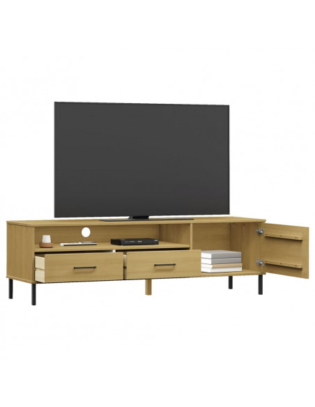 Mobile TV con Gambe Metallo Marrone Legno Massello di Pino OSLO