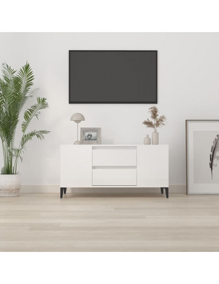 Mobile Porta TV Bianco Lucido 102x44,5x50 cm Legno Multistrato