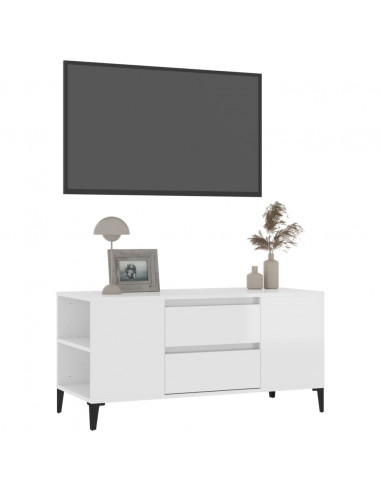 Mobile Porta TV Bianco Lucido 102x44,5x50 cm Legno Multistrato