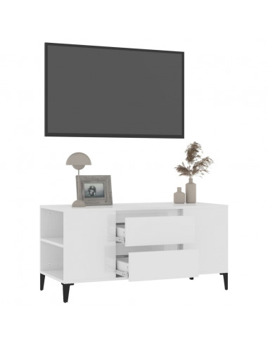 Mobile Porta TV Bianco Lucido 102x44,5x50 cm Legno Multistrato