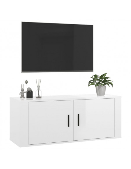 Mobile Porta TV a Parete Bianco Lucido 100x34,5x40 cm