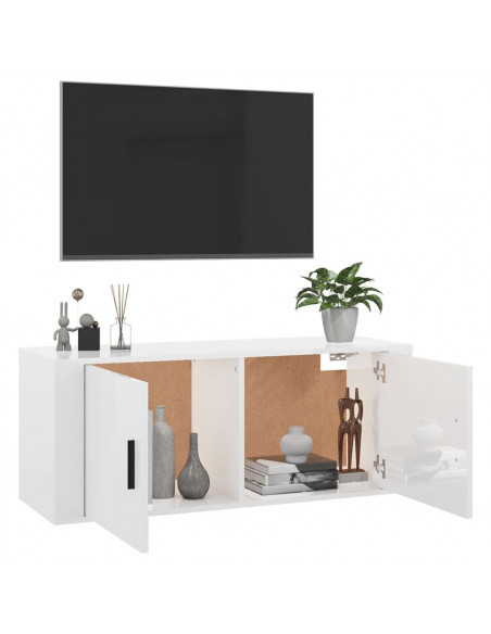 Mobile Porta TV a Parete Bianco Lucido 100x34,5x40 cm
