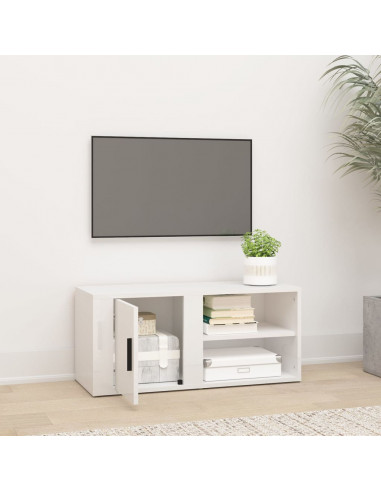 Mobile Porta TV Bianco Lucido 80x31,5x36 cm Legno Multistrato