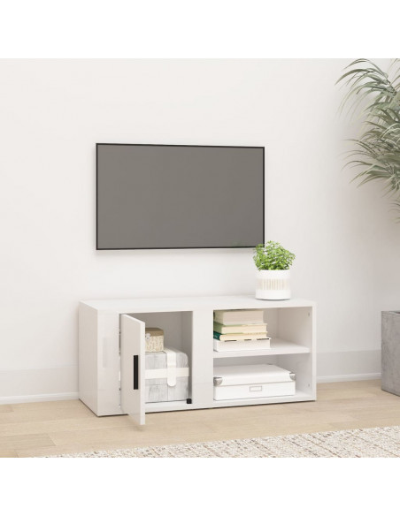 Mobile Porta TV Bianco Lucido 80x31,5x36 cm Legno Multistrato
