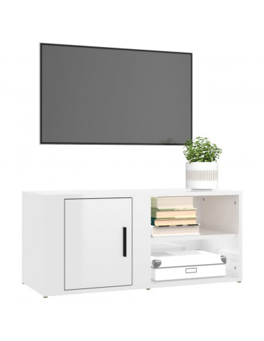 Mobile Porta TV Bianco Lucido 80x31,5x36 cm Legno Multistrato