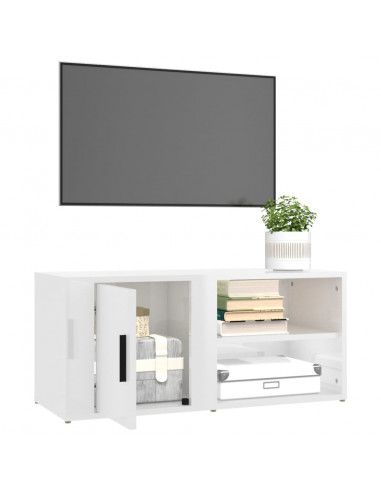 Mobile Porta TV Bianco Lucido 80x31,5x36 cm Legno Multistrato