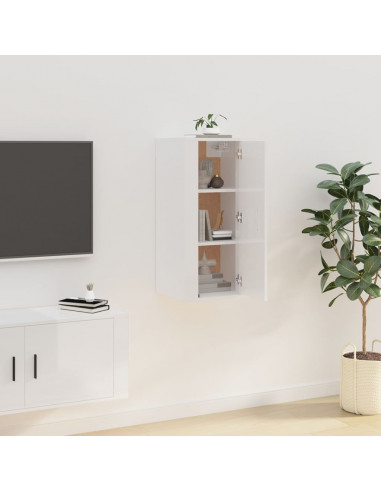 Mobile Porta TV a Parete Bianco Lucido 40x34,5x80 cm