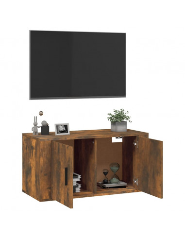 Mobile Porta TV a Parete rovere fumo 80x34,5x40 cm