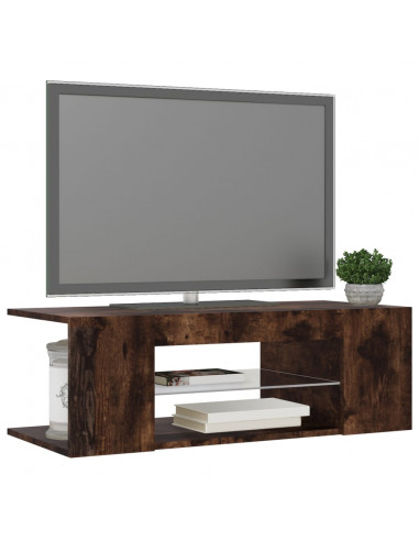 Mobile Porta TV con Luci LED Rovere Fumo 90x39x30 cm