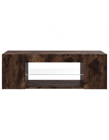 Mobile Porta TV con Luci LED Rovere Fumo 90x39x30 cm