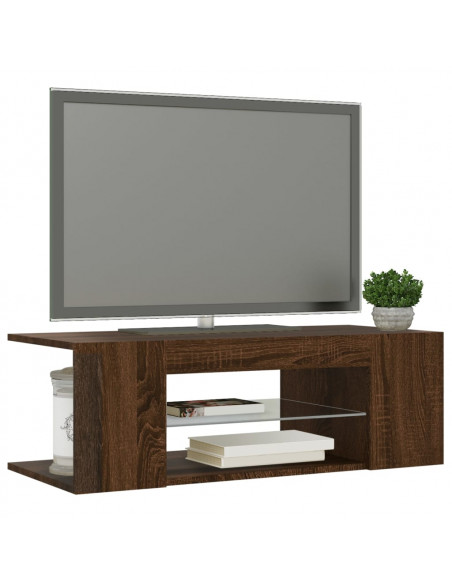 Mobile Porta TV con Luci LED Rovere Marrone 90x39x30 cm