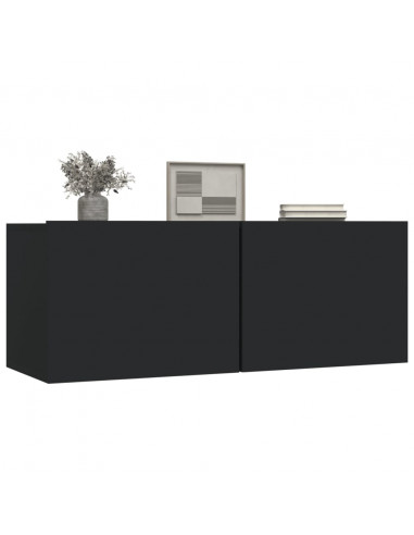 Mobili Porta TV 2 pz Neri 80x30x30 cm in Legno Multistrato