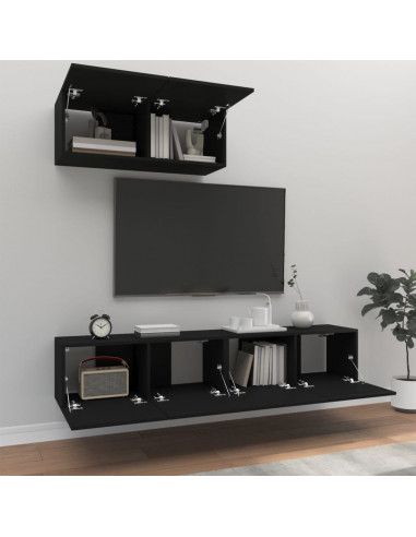 Set Mobili Porta TV 3 pz Nero in Legno Multistrato