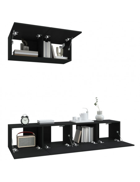Set Mobili Porta TV 3 pz Nero in Legno Multistrato