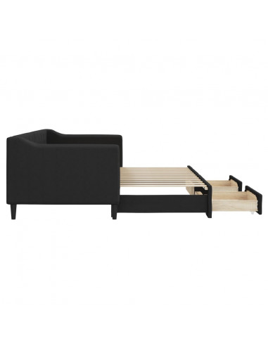 Divano Letto Estraibile con Cassetti Nero 80x200 cm in Tessuto