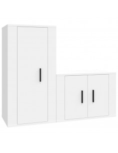 Set di Mobili Porta TV 2 pz Bianco in Legno Multistrato 2
