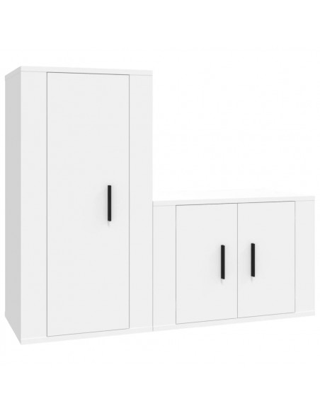 Set di Mobili Porta TV 2 pz Bianco in Legno Multistrato