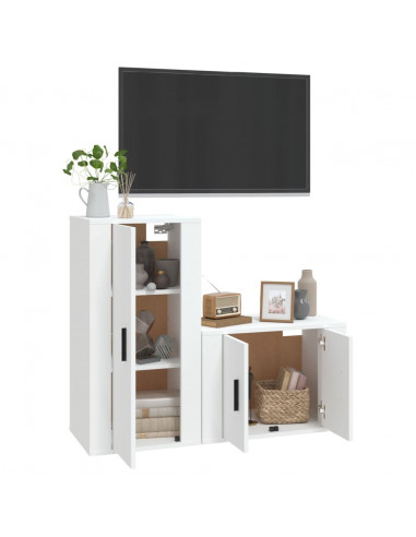 Set di Mobili Porta TV 2 pz Bianco in Legno Multistrato