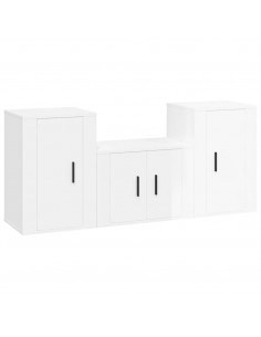 Set Mobili Porta TV 3 pz Bianco Lucido in Legno Multistrato 2