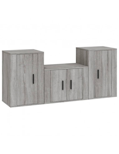 Set Mobili Porta TV 3 pz Grigio Sonoma in Legno Multistrato