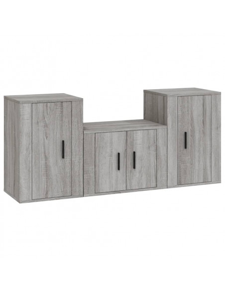 Set Mobili Porta TV 3 pz Grigio Sonoma in Legno Multistrato