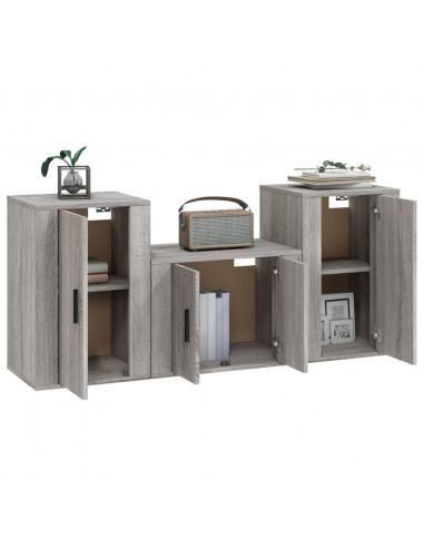 Set Mobili Porta TV 3 pz Grigio Sonoma in Legno Multistrato