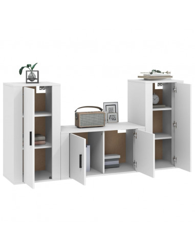 Set Mobili Porta TV 3 pz Bianco in Legno Multistrato