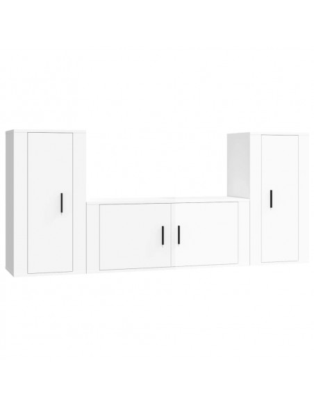 Set Mobili Porta TV 3 pz Bianco Lucido in Legno Multistrato