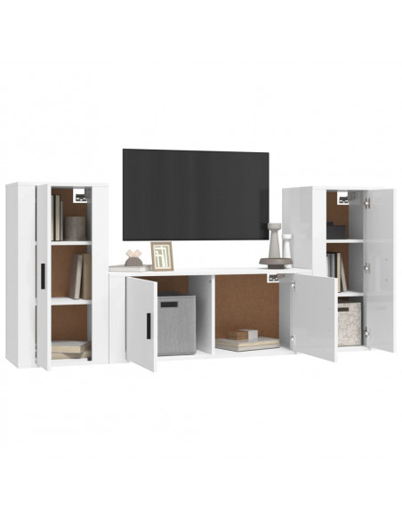Set Mobili Porta TV 3 pz Bianco Lucido in Legno Multistrato
