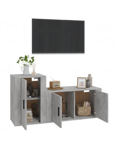 Set di Mobili Porta TV 2 pz Grigio Cemento in Legno Multistrato