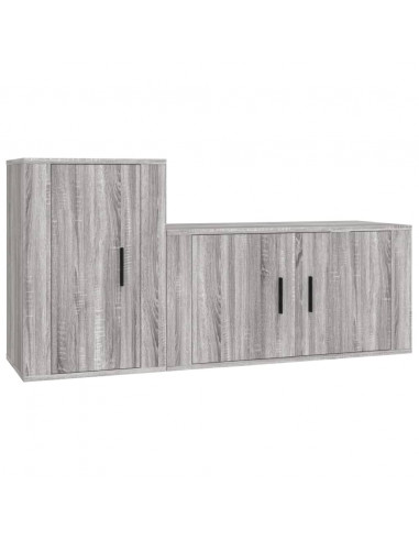 Set Mobili Porta TV 2 pz Grigio Sonoma in Legno Multistrato