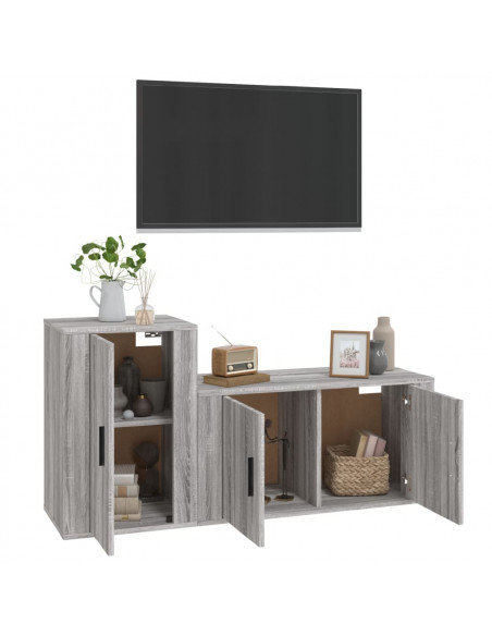 Set Mobili Porta TV 2 pz Grigio Sonoma in Legno Multistrato