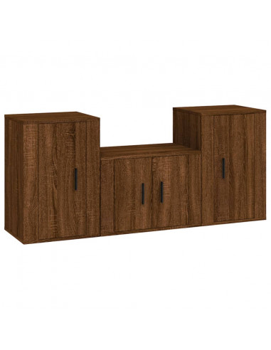 Set Mobili Porta TV 3 pz Rovere Marrone in Legno Multistrato