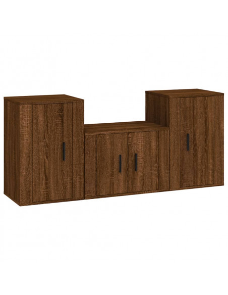 Set Mobili Porta TV 3 pz Rovere Marrone in Legno Multistrato